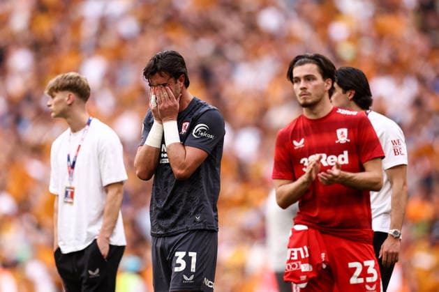 Middlesbrough gegen Hull City 23. Mai 2026, London EFL Championship Playoff-Finale Middlesbrough gegen Hull City Middlesbroughs Torwart Sol Brynn reagiert auf die Niederlage Foto Jacques Feeney Offside London UK  Copyright: xJacquesxFeeneyx xOffsidexOffside