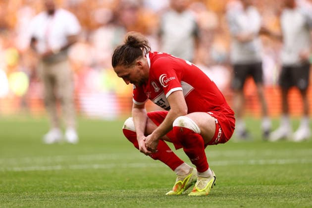 Middlesbrough gegen Hull City 23. Mai 2026, London EFL Championship Playoff Finale Middlesbrough gegen Hull City Luke Ayling von Middlesbrough reagiert auf die Niederlage Foto Jacques Feeney Offside London UK  Copyright: xJacquesxFeeneyx xOffsidexOffside