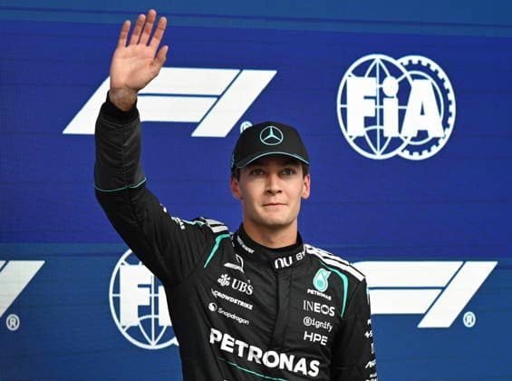 May 23, 2026, Montreal, Qc, CANADA: Mercedes driver George Russell, of the United Kingdom, waves to fans as he takes pole following qualifying at the Formula One auto racing Canadian Grand Prix in Montreal on Saturday, May 23, 2026. Canada News - May 23, 2026  - ZUMAc35_ 20260523_zaf_c35_107 Copyright: xGrahamxHughesx