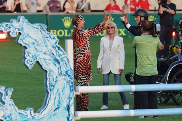 Britt Ekland the legendary Bond Girl from the film The Man with the Golden Gun, Richard Vogel and Luciana Diniz , Concert Horse Symphony, supporting program, motto of the evening James Bond, World Equestrian Festival, TSCHIO Aachen 2026, TSCHIO instead of CHIO 2026, Aachener Soers, 22 to 24 May 2026, equestrian sport, 23 05 2026, Aachener Soers Germany