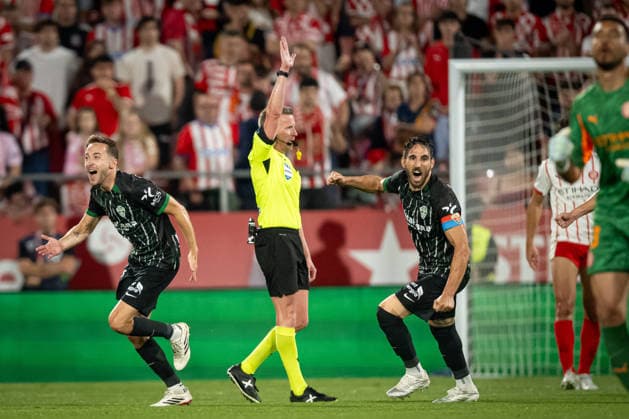 IPA85015929 - Marc Aguado (Elche CF) celebrates during a La Liga EA Sports match between Girona FC and Elche CF at Estadi Municipal de Montilivi in Girona, , Spain, on May 23 2026. Photo by Felipe Mondino  Copyright: xFelipexMondino IPAxSportx xx 85015929