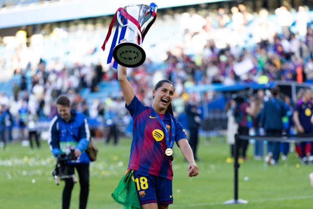 OSLO, NORWAY - MAY 23: Kika Nazareth of Barcelona celebrate after winning the UEFA Womens Champions League final match between Barcelona and OL Lyonnes at Ullevaal Stadium on May 23, 2026 in Oslo, Norway. (Photo by Ane Frosaker Sports Press Photo)  Copyright: xAnexFrosakerx xSPPx Sportspressphoto_153071