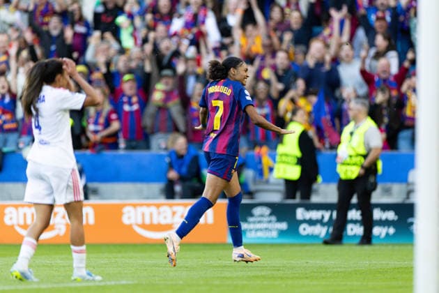 OSLO, NORWAY - MAY 23: Salma Paralluelo of Barcelona celebrates after scoring during the UEFA Womens Champions League final match between Barcelona and OL Lyonnes at Ullevaal Stadium on May 23, 2026 in Oslo, Norway. (Photo by Ane Frosaker Sports Press Photo)  Copyright: xAnexFrosakerx xSPPx Sportspressphoto_153096