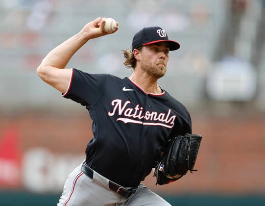 Pitcher Jake Irvin 27 of the Washington Nationals throws a pitch in the first inning during the game against the Atlanta Braves at Truist Park on Saturday, May 23, 2026 in Atlanta, Georgia.  ATL20260523105 MikexZarrilli