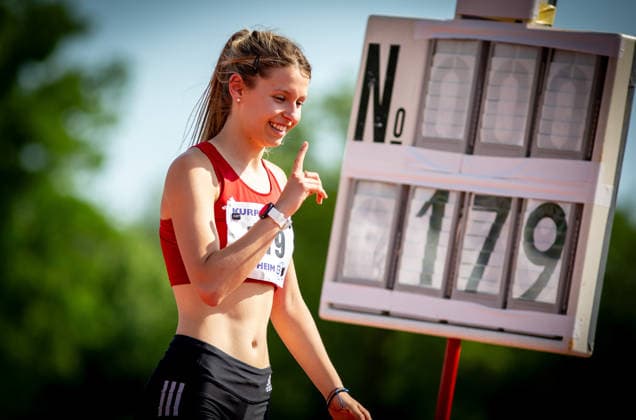 B S Kurpfalz Gala Weinheim, 23 05 2026 Joy for Maryna Kovtunova GER TS Herzogenaurach in the womens high jump B S Kurpfalz Gala on 23 05 2026 at the Sepp Herberger Stadium in Weinheim Baden Württemberg Copyright: xBEAUTIFULxSPORTS R.xSchmittx