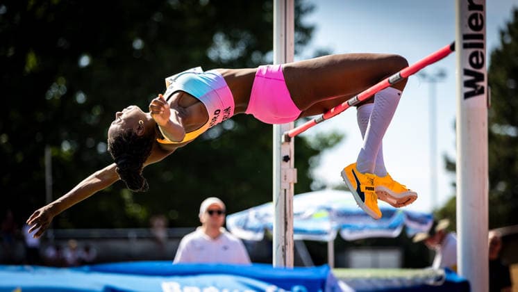 B S Kurpfalz Gala Weinheim, 23 05 2026 Blessing Enatoh GER LG Nord Berlin in the womens high jump B S Kurpfalz Gala on 23 05 2026 at the Sepp Herberger Stadium in Weinheim Baden Württemberg Copyright: xBEAUTIFULxSPORTS R.xSchmittx