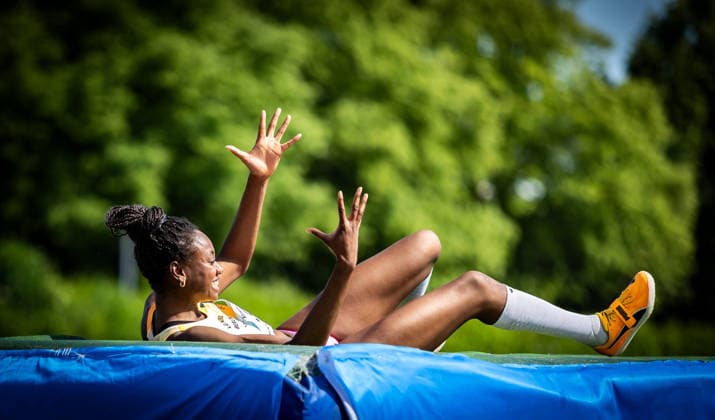 B S Kurpfalz Gala Weinheim, 23 05 2026 Annoyed after a failed attempt Blessing Enatoh GER LG Nord Berlin in the womens high jump B S Kurpfalz Gala on 23 05 2026 at the Sepp Herberger Stadium in Weinheim Baden Württemberg Copyright: xBEAUTIFULxSPORTS R.xSchmittx