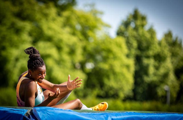 B S Kurpfalz Gala Weinheim, 23 05 2026 Annoyed after a missed attempt Blessing Enatoh GER LG Nord Berlin in the womens high jump B S Kurpfalz Gala on 23 05 2026 at the Sepp Herberger Stadium in Weinheim Baden Württemberg Copyright: xBEAUTIFULxSPORTS R.xSchmittx