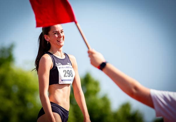 B S Kurpfalz Gala Weinheim, 23 05 2026 Florentine Toppe GER Munich Athletics takes it easy after a failed attempt in the womens high jump B S Kurpfalz Gala on 23 05 2026 at the Sepp Herberger Stadium in Weinheim Baden Württemberg Copyright: xBEAUTIFULxSPORTS R.xSchmittx