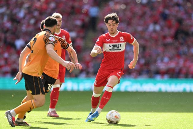 Hull City v Middlesbrough, EFL Sky Bet Championship, Play Off Final Hayden Hackney (7) of Middlesbrough on the attack during the EFL Sky Bet Championship match between Hull City and Middlesbrough at Wembley Stadium, London, UK on 23 May 2026. London Wembley Stadium Greater London UK Editorial use only DataCo restrictions apply See www.football-dataco.com , Copyright: xGrahamxHuntx PSI-24303-0282
