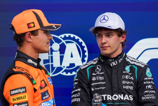 FORMULA ONE CANADIAN GRAND PRIX 2026 Lando Norris 1 (GBR) McLaren and Kimi Antonelli 12 (ITA) Mercedes after qualifying during the Formula 1 Lenovo Canadian Grand Prix 2026, 5th round of the 2026 Formula One World Championship, WM, Weltmeisterschaft from May 22 to 24, 2026 at the Circuit Gilles Villeneuve, Montreal, Canada Credit: Robbie Hoad Every Second Media Editorial use only. All images are copyright Every Second Media Limited. No images may be reproduced without prior permission. Copyright: xIMAGO EveryxSecondxMediax ESM-2005-0368 RobbiexHoadx xEveryxSecondxMediax