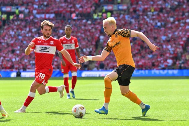 Hull City v Middlesbrough, EFL Sky Bet Championship, Play Off Final Liam Millar (7) of Hull City on the attack during the EFL Sky Bet Championship match between Hull City and Middlesbrough at Wembley Stadium, London, UK on 23 May 2026. London Wembley Stadium Greater London UK Editorial use only DataCo restrictions apply See www.football-dataco.com , Copyright: xGrahamxHuntx PSI-24303-0319