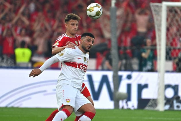 Joshua KIMMICH Bayern Muenchen , action,duel against Deniz UNDAV VFB Stuttgart Fussball 83 DFB Pokal Final 2026 FC Bayern Muenchen VfB Stuttgart 3 0 am 23 05 2026, Olympiastadion in Berlin DFL DFB regulations prohibit any use of photographs as image sequences and or quasi video