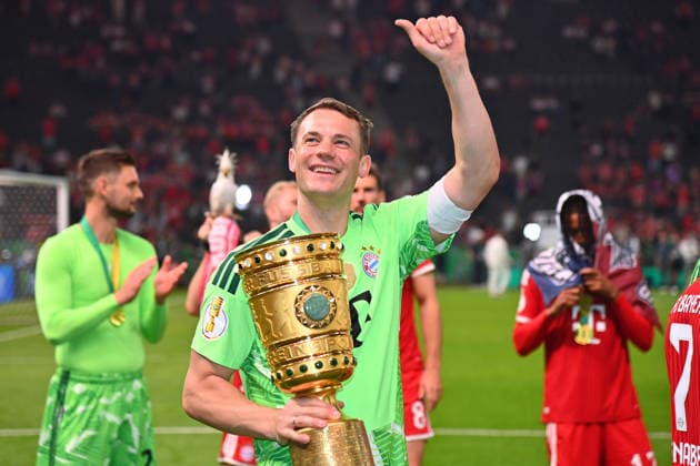 Manuel NEUER Goalkeeper Bayern Muenchen with Cup,Cup,Trophy, Cheering,Joy,Enthusiasm, Award Ceremony Football 83 DFB Pokal Final 2026 FC Bayern Muenchen VfB Stuttgart 3 0 am 23 05 2026, Olympiastadion in Berlin DFL DFB regulations prohibit any use of photographs as image sequences and or quasi video