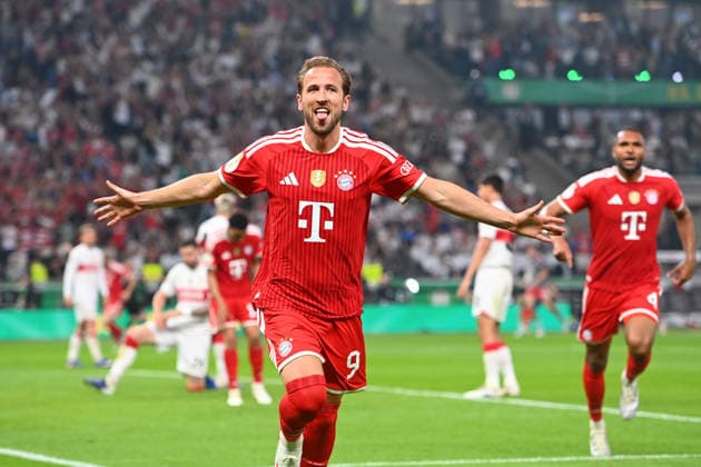 Goal celebration Harry KANE Bayern Muenchen , after goal to 1 0, jubilation,joy,enthusiasm,action football 83 DFB Pokal Final 2026 FC Bayern Muenchen VfB Stuttgart 3 0 on 23 05 2026, Olympiastadion in Berlin DFL DFB regulations prohibit any use of photographs as image sequences and or quasi video