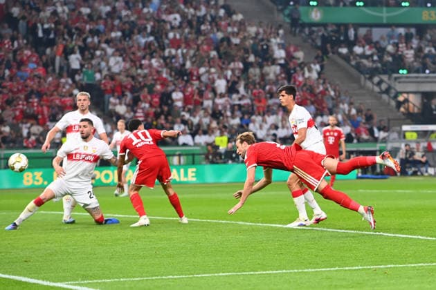 Goal Harry KANE Bayern Muenchen to 1 0,Action,Header Football 83 DFB Pokal Final 2026 FC Bayern Muenchen VfB Stuttgart 3 0 am 23 05 2026, Olympiastadion in Berlin DFL DFB regulations prohibit any use of photographs as image sequences and or quasi video