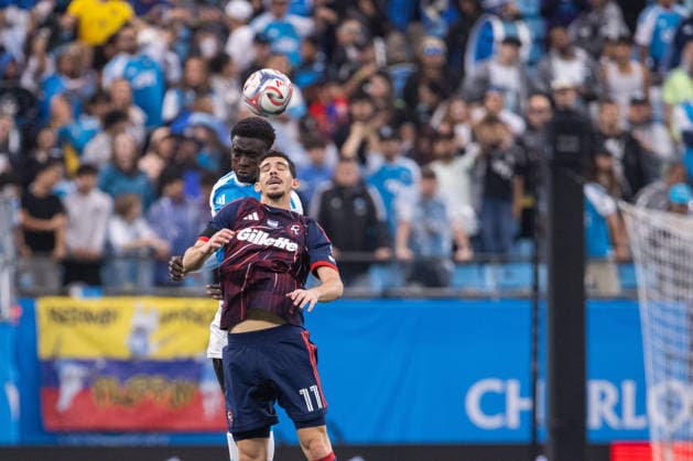 MLS, Fussball Herren, USA 2026: New England At Charlotte FC May 23 May 23, 2026: Charlotte FC defender Morrison Agyemang (44) and New England Revolution forward Dor Turgeman (11) battle for the header in the first half of the Major League Soccer match up at Bank of America Stadium in Charlotte, NC. (Scott Kinser CSM) (Credit Image: Â Scott Kinser Cal Media) Charlotte Nc United States EDITORIAL USE ONLY Copyright: xx ZUMA-20260523_zma_c04_054.jpg ScottxKinserx csmphotothree491482