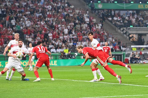 Goal Harry KANE Bayern Muenchen to 1 0,Action,Header Football 83 DFB Pokal Final 2026 FC Bayern Muenchen VfB Stuttgart 3 0 am 23 05 2026, Olympiastadion in Berlin DFL DFB regulations prohibit any use of photographs as image sequences and or quasi video