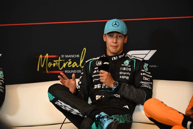 May 23, 2026, Montreal, Canada: GEORGE RUSSELL (GBR) of Mercedes-AMG 63 at the FIA press conference, PK, Pressekonferenz after qualifying on pole on qualifying day of the 2026 Formula 1 Canadian Grand Prix. F1 2026: Canada Grand Prix: Qualifying Day  - ZUMAb177 20260523_aap_b177_028 Copyright: xTaidghxBarronx