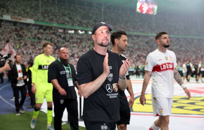 23 05 26 DFB Cup Final 2026 FC Bayern Munich VfB Stuttgart Germany, Berlin, 23 05 2026, Football, Season 2025 2026, DFB Cup Final 2026 Berlin, FC Bayern Munich VfB Stuttgart Sebastian Hoeneß Coach VfB Stuttgart