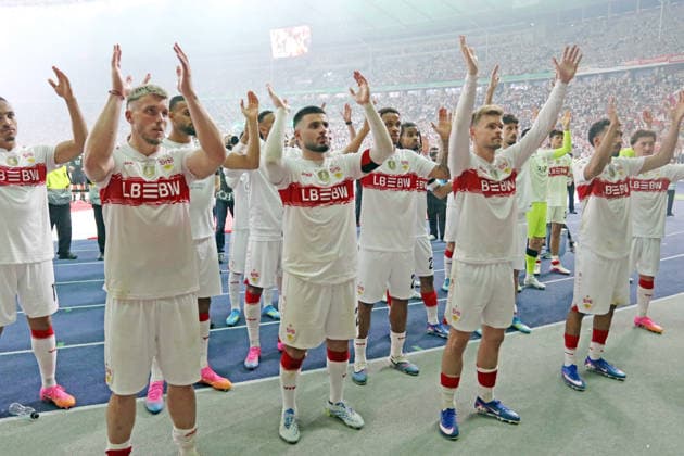 23 05 26 DFB Pokal Final 2026 FC Bayern Munich VfB Stuttgart Germany, Berlin, 23 05 2026, Football, Season 2025 2026, DFB Pokal Final 2026 Berlin, FC Bayern Munich VfB Stuttgart Team Team Players VfB Stuttgart Disappointment after the end of the match