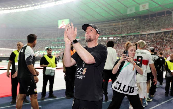 23 05 26 DFB Cup Final 2026 FC Bayern Munich VfB Stuttgart Germany, Berlin, 23 05 2026, Football, Season 2025 2026, DFB Cup Final 2026 Berlin, FC Bayern Munich VfB Stuttgart Sebastian Hoeneß Coach VfB Stuttgart