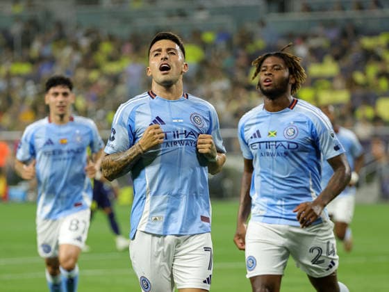 May 23, 2026: New York City FC midfielder Nicolas Fernandez (7) celebrates after scoring during a MLS, Fussball Herren, USA match between New York City FC and Nashville SC at Geodis Park in Nashville, TN. CSM MLS 2026: New York City FC Vs Nashville SC MAY 23  - ZUMAc04_ 20260523_zma_c04_074 Copyright: xStephenxFurstx