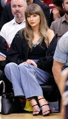 Taylor Swift watches during the fourth quarter of the Cleveland Cavaliers Eastern Conference Final game against the New York Knicks in Cleveland, Ohio Saturday May 23, 2026.  CLE20260523114 AARONxJOSEFCZYK