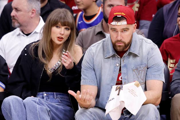 Taylor Swift watches during the fourth quarter of the Cleveland Cavaliers Eastern Conference Final game against the New York Knicks in Cleveland, Ohio Saturday May 23, 2026.  CLE20260523116 AARONxJOSEFCZYK
