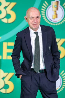 23 05 2026, Football, 83 DFB Cup Final, FC Bayern Munich VfB Stuttgart, Olympioastadion Berlin, Season 2025 2026 DFB President Bernd Neuendorf walk over the Green Carpet before the match DFB regulations prohibit any use of photographs as image sequences and or quasi video Berlin Germany