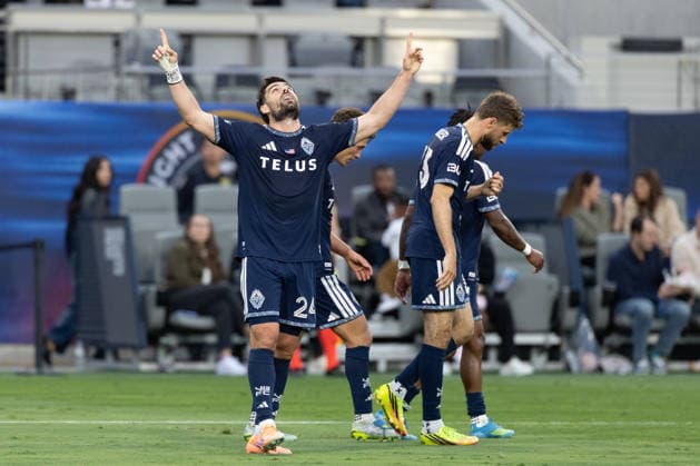 SAN DIEGO, CA - MAY 23: Vancouver Whitecaps FC forward Brian White (24) reacts after scoring a goal during a MLS, Fussball Herren, USA match between Vancouver Whitecaps FC and San Diego FC on May 23, 2026 at Snapdragon Stadium in San Diego, CA. (Photo by Karl Anderson Icon Sportswire) SOCCER: MAY 23 MLS San Diego FC vs Vancouver Whitecaps FC EDITORIAL USE ONLY Icon272260523020