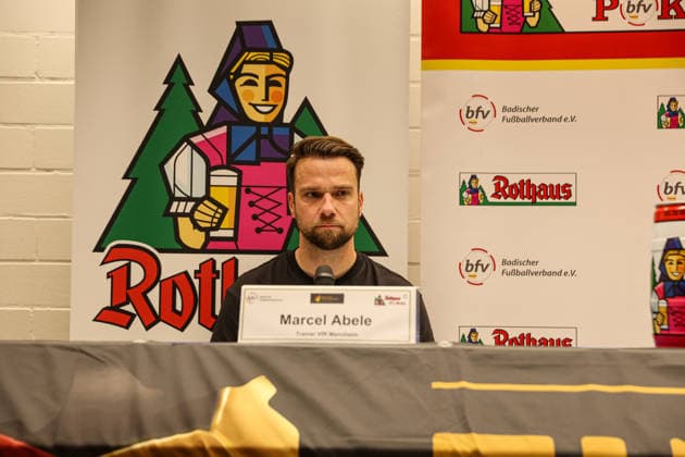 Marcel Abele VfR Mannheim, coach at the press conference at the BfV Cup Final VfR Mannheim SV Waldhof Mannheim 07 on 23 05 26 at Carl Benz Stadium, Mannheim xamx Photo Alfio Marino Copyright: