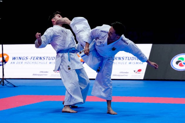 Germany EKF Karate European Championship Seniors 2026 Eissporthalle, Frankfurt The Kata Team Germany Berner, Mathes, Pattanasakoo fighting for the bronze medal against Team Portugal Mateus, Neto, Oliveira, Vieira Frankfurt am Main Eissporthalle Frankfurt Hessen Germany Copyright: xKjetilxWaberx