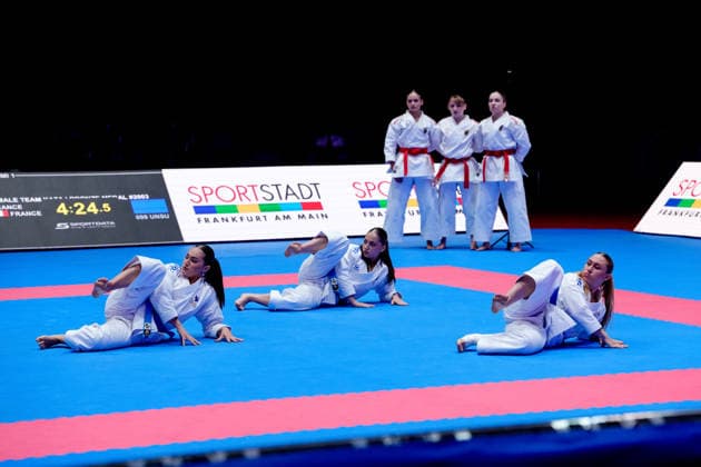 Germany EKF Karate European Championship Seniors 2026 Eissporthalle, Frankfurt The Female Kata Team France Bui, Capet, Severan, Vilanova fighting for the bronze medal against Team Germany Hebbel, Jay, Siebert Frankfurt am Main Eissporthalle Frankfurt Hessen Germany Copyright: xKjetilxWaberx