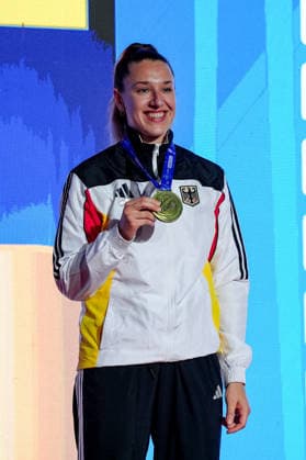 Germany EKF European Karate Championship Seniors 2026 Eissporthalle, Frankfurt Johanna Kneer with the bronze medal Frankfurt am Main Eissporthalle Frankfurt Hessen Germany Copyright: xKjetilxWaberx