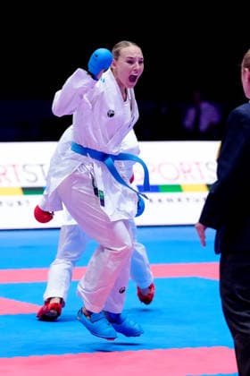 Germany EKF Karate European Championship Seniors 2026 Eissporthalle, Frankfurt The Female Kumite Team Austria Cetin, Devigili, Schuetze, Topalovic fighting for the bronze medal against Team Kroazien Becirovic, Golombos, Sgardelli, Tomic, Zorko Frankfurt am Main Eissporthalle Frankfurt Hessen Germany Copyright: xKjetilxWaberx