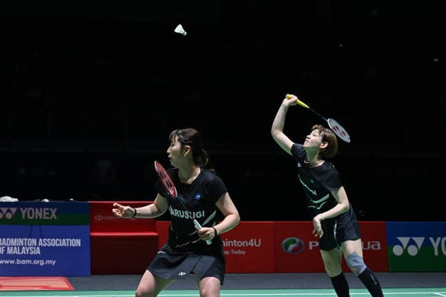 (260524) -- KUALA LUMPUR, May 24, 2026 -- Hirota Ayaka (R) Ayako Sakuramoto compete during the women s doubles final match between Chen Fanshutian Luo Xumin of China and Hirota Ayaka Ayako Sakuramoto of Japan at 2026 Malaysia Masters badminton tournament in Kuala Lumpur, Malaysia, May 24, 2026. (Photo by Xinhua) (SP)MALAYSIA-KUALA LUMPUR-BADMINTON-MALAYSIA MASTERS-WOMEN S DOUBLES ChongxVoonxChung 