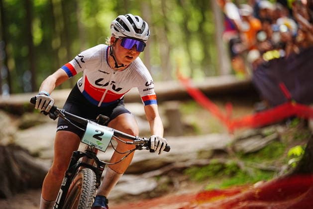 World Cup cross country mountain bike shorttrack Junior women s race, Vysocina Arena, Nove Mesto na Morave, May 24, 2026. Barbara Bukovska from Czech Republic. (CTKxPhoto JaroslavxSvoboda) CTKPhotoP2026052402625  CTKPhotoP2026052402625