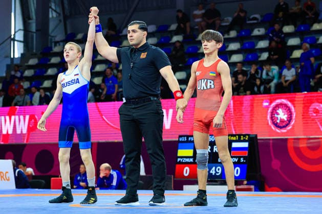 U15 Wrestling European Championships 44kg FS Shamil Damurov RUS df Arsen Pyzhuk UKR Copyright: xKostadinxAndonov xUnitedxWorldxWrestlingx Kostadin Andonov United World Wrestling