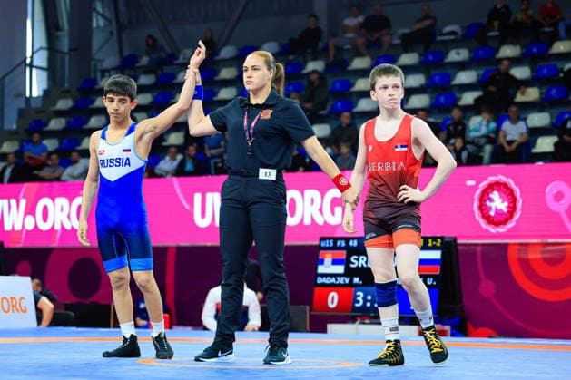 U15 Wrestling European Championships 48kg FS Umar Ikhlazov RUS df Muslim Dadajev SRB Copyright: xKostadinxAndonov xUnitedxWorldxWrestlingx Kostadin Andonov United World Wrestling