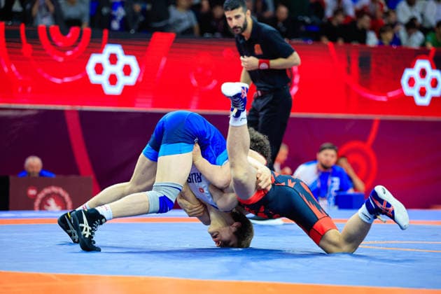 U15 Wrestling European Championships 57kg FS Adam Miziev RUS df Giorgi Grigalashvili GEO Copyright: xKostadinxAndonov xUnitedxWorldxWrestlingx Kostadin Andonov United World Wrestling
