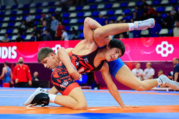 U15 Wrestling European Championships 62kg FS Charalampos Topalov GRE df Ioane Gavashelishvili GEO Copyright: xKostadinxAndonov xUnitedxWorldxWrestlingx Kostadin Andonov United World Wrestling