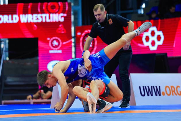 U15 Wrestling European Championships 62kg FS Charalampos Topalov GRE df Ioane Gavashelishvili GEO Copyright: xKostadinxAndonov xUnitedxWorldxWrestlingx Kostadin Andonov United World Wrestling