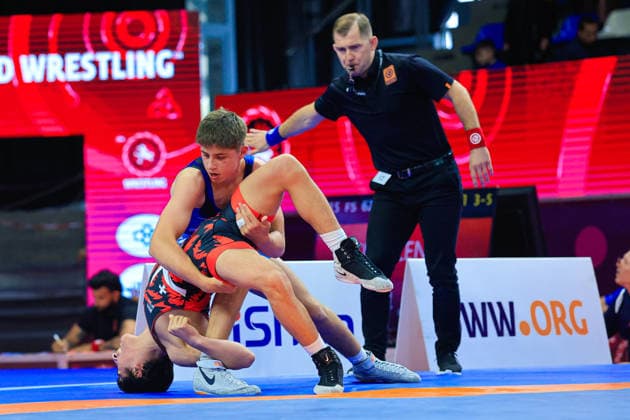 U15 Wrestling European Championships 62kg FS Charalampos Topalov GRE df Ioane Gavashelishvili GEO Copyright: xKostadinxAndonov xUnitedxWorldxWrestlingx Kostadin Andonov United World Wrestling
