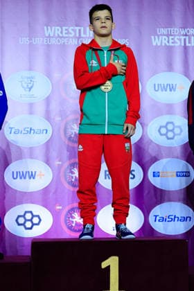 U15 Wrestling European Championships Podium 41kg FS Gold Simeon Radoslavov Velikov BUL Copyright: xKostadinxAndonov xUnitedxWorldxWrestlingx Kostadin Andonov United World Wrestling