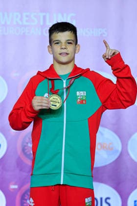 U15 Wrestling European Championships Podium 41kg FS Gold Simeon Radoslavov Velikov BUL Copyright: xKostadinxAndonov xUnitedxWorldxWrestlingx Kostadin Andonov United World Wrestling