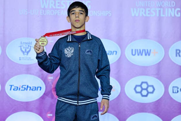U15 Wrestling European Championships Podium 48kg FS Gold Umar Ikhlazov RUS Copyright: xKostadinxAndonov xUnitedxWorldxWrestlingx Kostadin Andonov United World Wrestling