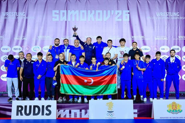 U15 Wrestling European Championships Podium Team FS Bronze Azerbaijan Copyright: xKostadinxAndonov xUnitedxWorldxWrestlingx Kostadin Andonov United World Wrestling