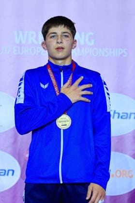 U15 Wrestling European Championships Podium 62kg FS Gold Charalampos Topalov GRE Copyright: xKostadinxAndonov xUnitedxWorldxWrestlingx Kostadin Andonov United World Wrestling
