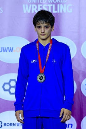 U15 Wrestling European Championships Podium 52kg FS Silver Adam Guliyev AZE Copyright: xKostadinxAndonov xUnitedxWorldxWrestlingx Kostadin Andonov United World Wrestling